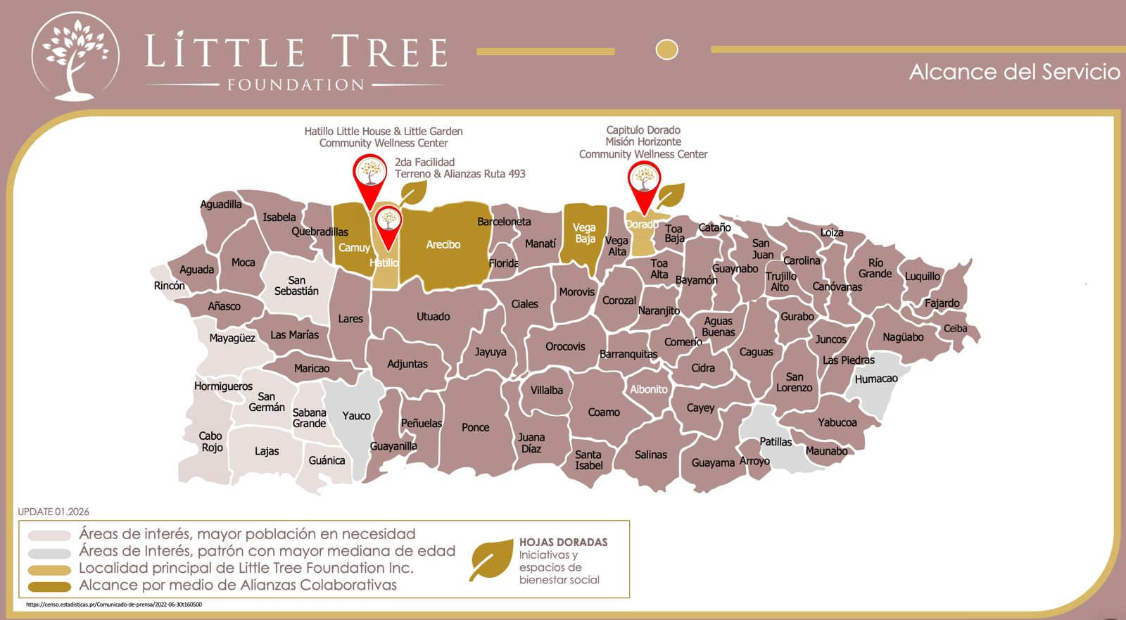 Mapa de localidades y alcance de Little Tree Foundation